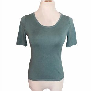 100% Silk Blue Short Sleeve Blouse/Shirt